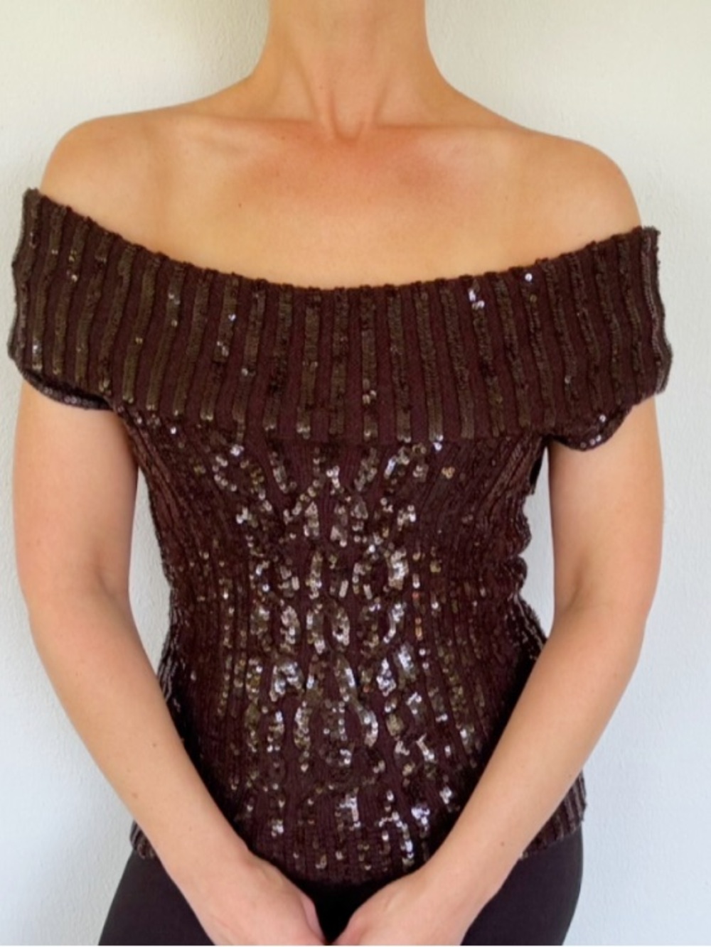 Dana Buchman brown silk cashmere sequin embroidered sleeveless sweater medium